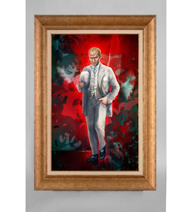 Altın Varaklı Çerçeveli Paspartulu Atatürk Tablo a466 (Gold)