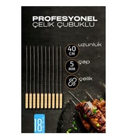 Turk Çelik Şiş Çubuğu - Mangal Şişi Ahşap Saplı Kebap Şişi  18 Adet