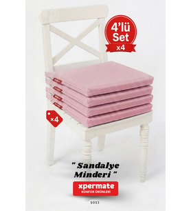 XPERMATE  Fermuarlı 4'lü Sandalye Minderi Su İtici Kumaş 40x40 cm Sünger Sandalye Minderi Bağcıklı (Pembe)