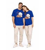 Sevimli Panda Baskılı Sevgili Kombini Çift Tişört Oversize Unisex Çift Kombin 2'Li Set (Lacivert)