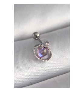 316L Çelik Gümüş Renk Mor Mineli Kalp Zirkon Taş Detay Tragus Piercing - TJ-PR1273 TG-V 7569