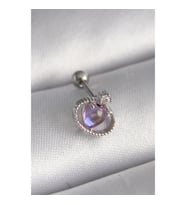 316L Çelik Gümüş Renk Mor Mineli Kalp Zirkon Taş Detay Tragus Piercing - TJ-PR1273 TG-V 7569