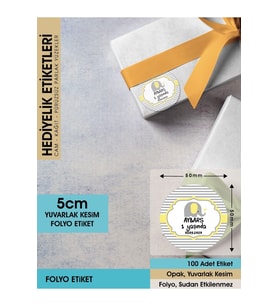 Erkek Çocuk Sarı Fil Konsept, Cemiyetleriniz İçin 5cm - 100 Adet Folyo Sticker