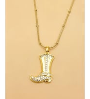 Çizme Figürlü Zirkon Taşlı Gold Çelik Kolye