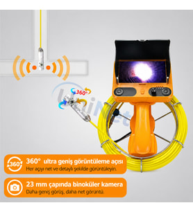 Uninet 355 Derece Dönebilen Iki Kameralı Kayıt Yapabilen Endüstriyel Drenaj Tesisat Kamerası 30 Metre 23MM Kablolu Ptz Kamera