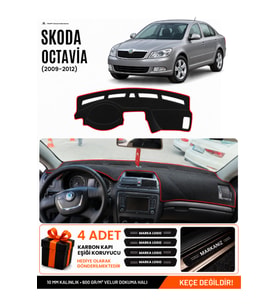 SKODA OCTAVİA (2009-2012) Uyumlu Torpido Örtüsü Torpido Kılıfı - Siyah Kırmızı