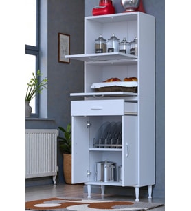 Eliusta Solaira 55 cm Genişlik Kapaklı Mutfak Dolabı 4 Kapaklı, Çekmeceli Çok Amaçlı Mutfak/Banyo Dolabı (Beyaz)