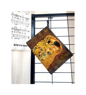 Gustav Klimt The Kiss Tablosu Clutch Portföy Çanta (Siyah-Siyah)