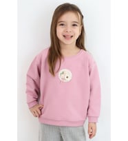Breeze Kız Çocuk Sweatshirt Triko Çiçek Aplike Armalı 2-6 Yaş, Gülkurusu