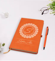 BK Gift Kişiye Özel İsimli Turuncu Termo Deri Defter Kalem Seti Model 2