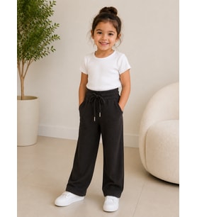 Kız Çocuk Siyah Renk Fitilli Geniş Paça Pantolon - 2-3 YAŞ / SİYAH