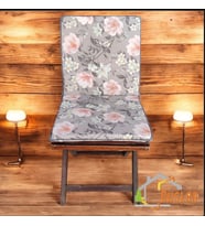 40x80 Çiçek Desenli Saten Fermuarlı Bağcıklı Biyeli Sırtlı Sandalye Minderi 3 cm (Gri)