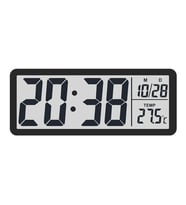 LCD Ekranlı Modern Tasarım Dijital Duvar Saati USB Pilli Zaman Tarih Sıcaklık Saat Gösterimi 20x8cm (Siyah)