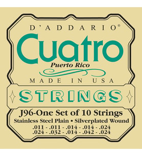 Daddario J96 Puerto Rico Cuatro Seti Akustik Gitar Teli  Silver/Clear Nylon