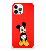 Apple iPhone 12 Pro Max Soft Premier Kapak Mickey Mouse-A Tasarımlı Silikon Kılıf - Kırmızı (Şeffaf)