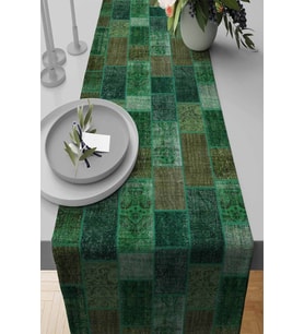 Yeşil Patchwork Desenli Premium Masa Örtüsü Runner RNR295