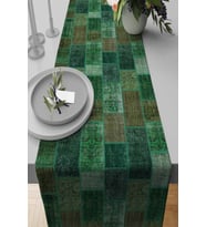 Yeşil Patchwork Desenli Premium Masa Örtüsü Runner RNR295