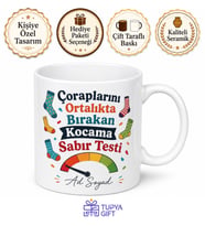 Çoraplarını Ortalıkta Bırakan Kocaya Sabır Testi Kupası İroni Mizah Hediye Bardak