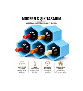 Açık Mavi Nostaji Modern Yatay Tasarım 5 Hazneli Şarap Şişe Stant