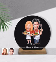 BK Gift Kişiye Özel Sevgililer Karikatürlü Yuvarlak Ahşap Biblo-57