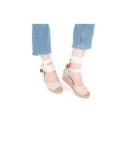Gerçek Elişi Ipli Espadril Dolgu Topuk Keten Espadril Handmade (Bej)