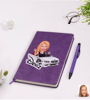 BK Gift Kişiye Özel Kadın Patron Karikatürlü Mor Termo Deri Defter Kalem Seti Model 3