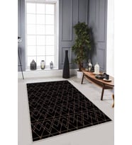Siyah Mermer Görünümlü Kaymaz Tabanlı Dekoratif Halı RV024 - 100 x 160 cm