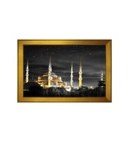 Sultan Ahmet Camii ve Gece Motifli Kanvas Tablo 80 x 110 cm Gold Çerçeve