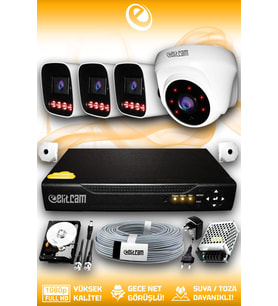 Elitcam 4 Kameralı Zebra 1 İç Kamera Set 250 GB 5 MP Full HD Gece Görüşlü Güvenlik Kamerası Sistemi