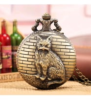 Kedi Tasarımı Köstekli Cep Saati (Gold)