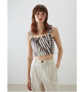 LCW Vision Kahverengi Kare Yaka Desenli Askılı Crop