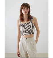 LCW Vision Kahverengi Kare Yaka Desenli Askılı Crop
