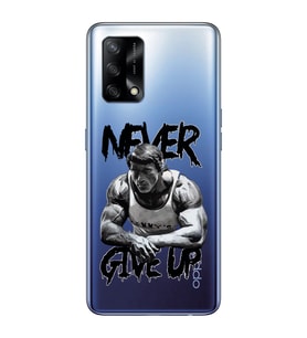 Oppo A74 Uyumlu Arnold Fitness Never Give Up Desenli Şeffaf Telefon Kılıfı