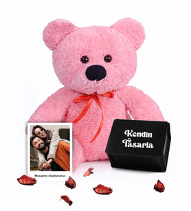 Kişiye Özel Fotoğraf Kutulu &  Polo Kartlı Şirin Ayıcık (Pembe)