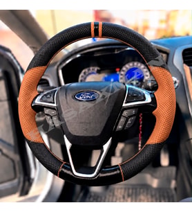 Ford Galaxy Mk4 Dikme Direksiyon Kılıfı Delikli Deri Parlak Siyah Taba Detay Çift Yüzük ve Dikiş 2015-2023