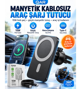 15W Manyetik Kablosuz Araç Şarj Cihazı Havalandırma Izgarasına Takılan Güçlü Mıknatıslı Telefon Tutucu Araç İçi Kablosuz Şarj Standı