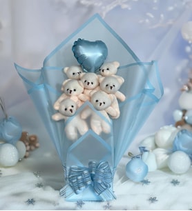 Sevgiliye Hediye Premium Kalp Balonlu Romantik Mavi Peluş Ayıcık Buketi Arkadaşa Eşe