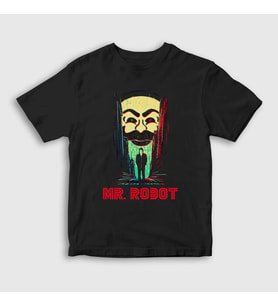 Presmono Unisex Çocuk Siyah Poster Hacker Mr Robot T-Shirt 410169tt