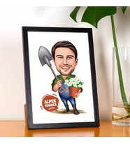 Kişiye Özel Çiçekleri Seven Erkek Karikatürlü Resim Çerçevesi