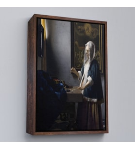 Çerçeveli Johannes Vermeer - Teraziyi Tutan Kadın Tablosu - A Woman Holding a Balance (Siyah)