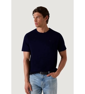 Guess Bisiklet Yaka Kısa Kollu Küçük Yamalı Pamuklu Modal Erkek Lacivert T-shirt M6GI21K3053-G7V2