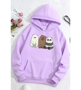 Unisex Kafadar Ayılar Baskılı Sweatshirt (Lila)