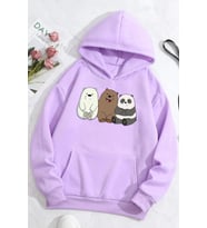 Unisex Kafadar Ayılar Baskılı Sweatshirt (Lila)