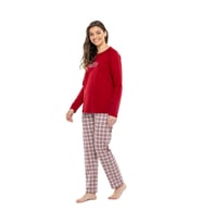 Mod Collection Sıfır Yaka Kareli Bayan Pijama Takım (Bordo)