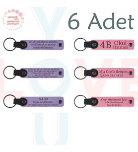 M Menekşe & Pembe, 6’lı Set, İsim Yazılabilen Deri Anahtarlık, Kültürel Festival Katılımcılarına Anı