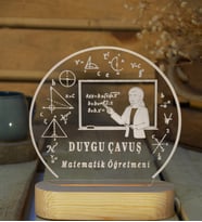Kadın Matematik Öğretmenine Özel Kişiselleştirilebilir Ahşap Tabanlı LED Gece Lambası, 3D LED Lamba, Masa İsimliği