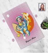 Kişiye Özel Uzay Karikatürlü A3 130 Parça Puzzle Bayan-1