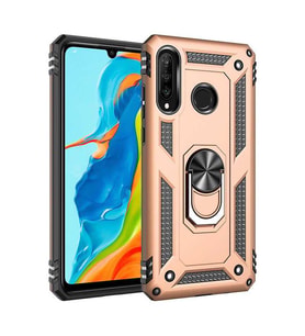 Samsung Galaxy A20S Kılıf Metal For Car Yüzüklü Standlı Military Ring Serisi (Altın)