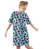 Leopar Kız Çocuk Oversize Elbise (Mavi)
