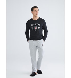 LC WAIKIKI Siyah Standart Kalıp Beşiktaş Baskılı Erkek Pijama Takımı